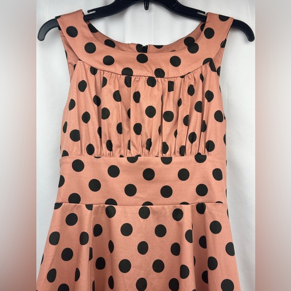 Ixia Retro Sleeveless Boat Neck Ruched Top Fit & Flare Polka Dot Dress In Size M - Picture 2 of 7